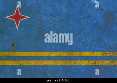 Aruba flag painted on grunge concrete wall texture Stock Photo