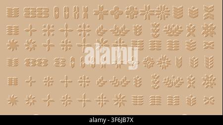 Mid-century Modern Botanical Graphic Flower and Leaves Icons Set Stock Vector