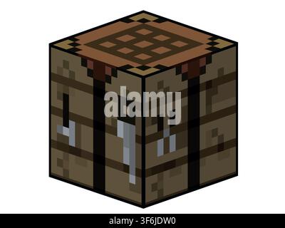 Pixel minecraft crafting 3D table block Stock Vector