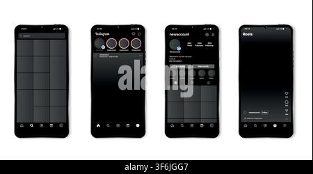 Vinnitsiya, Ukraine. 02. 03. 2025: Instagram mobile App interface template mockup. Instagram icons set. Realistic Instagram interface on smartphone: p Stock Vector