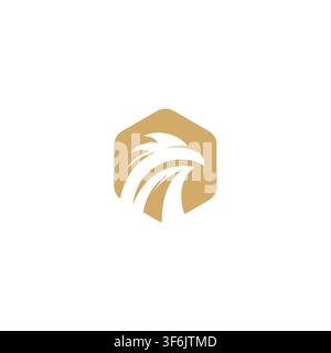 Golden eagle logo design with hexagon Stock Vector