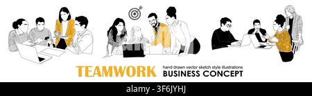 Set Team members in brainstorming and discussion. Stock Vector