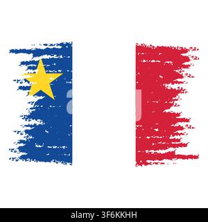 Weathered Acadian flag illustration showing blue white red stripes star Stock Vector
