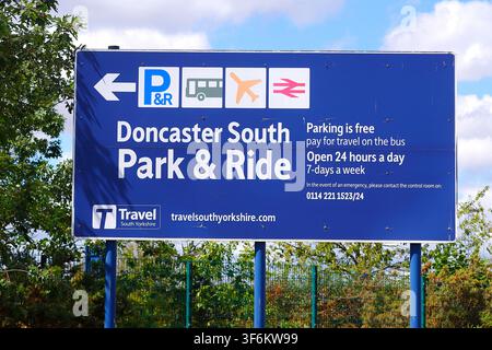 Entrance sign to Doncaster South Park & Ride at Rossington in South Yorkshire,UK Stock Photo