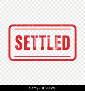 Settled Stamp, Red Rectangular Rubber Stamp with Settled Text, Vector Illustration. Paid and Resolved Status Mark Isolated Stock Vector