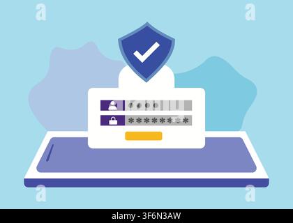 Modern secure login authentication illustration featuring password protection, user credentials, security shield, and cybersecurity access interface. Stock Vector