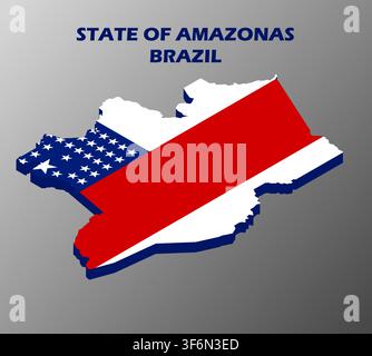 3D isometric map of the State of Amazonas, filled with its flag Stock Vector