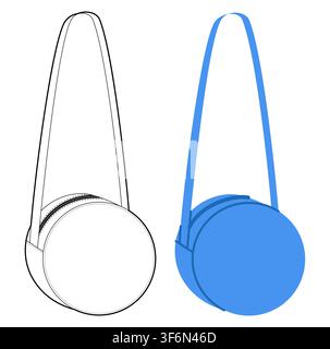 Canteen Bag Cross-Body round silhouette bag. Fashion accessory technical illustration. Vector satchel front 3-4 view for Men, women, unisex style, flat handbag CAD mockup sketch outline isolated Stock Vector