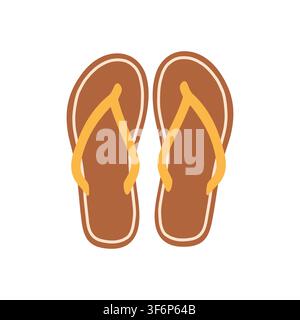Classic brown flip flops with yellow thong strap vector illustration. Flat summer beach sandals graphic element for vacation designs, poolside Stock Vector