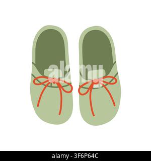 Sage green slip-on canvas shoes with red laces vector illustration. Flat summer footwear element for casual fashion graphics, active lifestyle designs Stock Vector