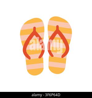 Yellow and pink striped flip flops vector illustration isolated on white. Cute beach footwear graphic element for summer vacation designs, poolside Stock Vector