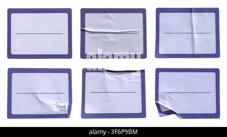 Set of blue blank sticky tag labels isolated on white background mock up collection blank adhesive paper post rectangular note memo sticker Stock Photo