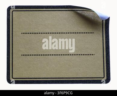 Blank vintage kraft paper adhesive sticker label with curled corner isolated on white background retro sticky tag mockup for design Stock Photo