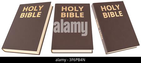 Holy Bible book, different views. 3d rendering isolated on white background Stock Photo