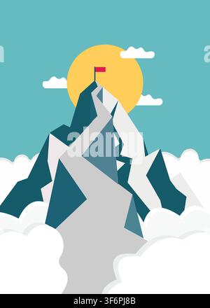 Modern mountain peak illustration symbolizing success, achievement, ambition, leadership, goal setting, perseverance, and outdoor adventure. Stock Vector