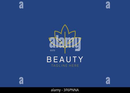 Luxury Lotus Beauty Logo Design, Minimalist Line Art Flower Vector for Spa, Cosmetics, and Wellness Brand Stock Vector