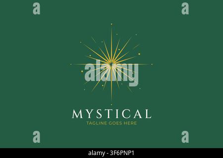 Mystical Celestial Star Logo Design, Gold Sunburst Sparkle Vector for Astrology, Magic, and Spiritual Brand Stock Vector