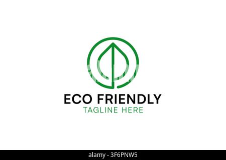 Eco Friendly Green Leaf Logo Design, Minimalist Circular Nature Vector for Environment, Organic, and Sustainable Brand Stock Vector