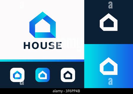 Modern House Real Estate Logo Design, Blue Gradient Home Vector for Architecture, Property, and Construction Brand Stock Vector