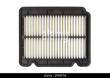 Car air filter on a white background. A modern close-up air filter. Stock Photo
