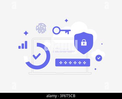 Digital trust with identity verification, biometric authentication, password security, trusted access and digital confidence for secure online platforms. Flat design vector illustration. Stock Vector