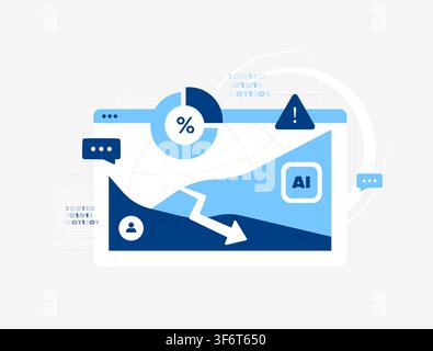 AI workforce transformation with declining human contribution, growing AI adoption, workforce analytics, automation trends and digital transformation. Flat design vector illustration. Stock Vector