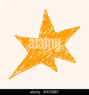 Yellow scribble chalk star. Simple hand drawn element for quality reviews. Stock Vector