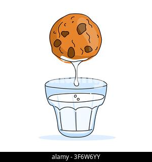 Chocolate chip cookies and milk clipart for breakfast, snack time, bakery menus, recipe books, cafe branding and food blogs. Stock Vector