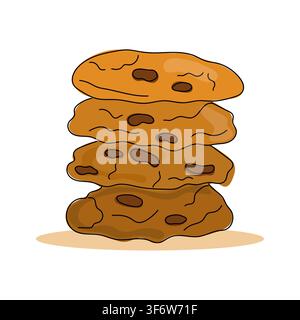 Chocolate chip cookies clipart with a stack of homemade cookies. Sweet dessert illustration for bakery branding. Stock Vector