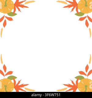Autumn pumpkin frame with fall leaves decorating the corners. Stock Vector