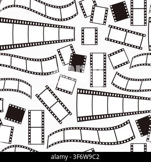 Seamless Pattern With 35mm Film Strip Frame Elements. Cinema Filmstrip, Movie Negative On White Background. Light Mode. Vector Illustration. Black Lin Stock Vector