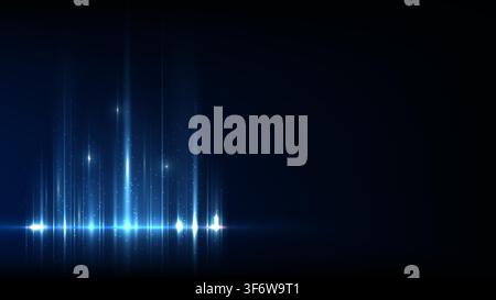 abstract blue technology background with glowing futuristic light beams digital audio wave sound equalizer and energy particles on dark backdrop for m Stock Vector