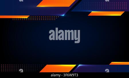 Abstract futuristic background with dark blue neon gradients vibrant orange glowing geometric shapes and tech light flare effects frame banner templat Stock Vector