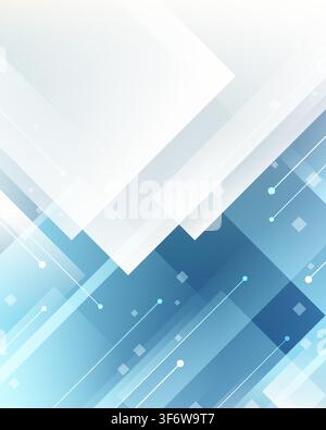 Abstract blue geometric vector background with modern digital tech lines white overlapping layers and circuit nodes for corporate presentation cover p Stock Vector