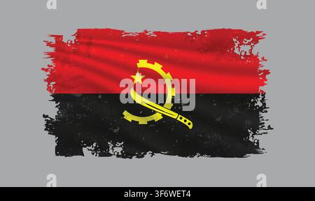 Angola flag is depicted with brushstrokes and features design elements with a textured style. Stock Vector