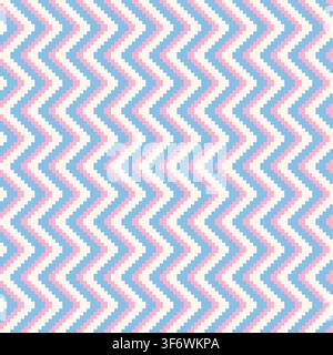 Zigzag Stripes Knitting seamless pattern design in baby blue and pink for fashion and home textiles, graphics, knitwear and backgrounds Stock Vector