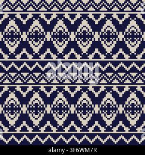 Argyle Chevron Knitting seamless pattern design in beige and navy for fashion and home textiles, graphics, knitwear and backgrounds Stock Vector