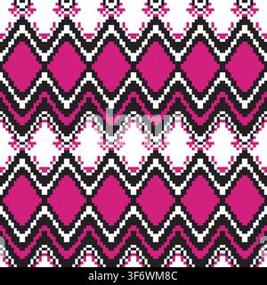 Argyle Chevron Christmas Tree Knitting seamless pattern design in fuchsia for fashion and home textiles, graphics, knitwear and backgrounds Stock Vector