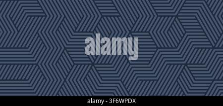 Seamless geometric line pattern on dark blue background, abstract art deco elegant maze vector texture. Intricate modern wallpaper, graphic element Stock Vector