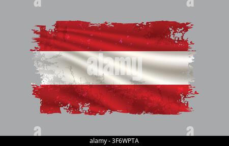 Austria flag is depicted with brushstrokes and features design elements with a textured style. Stock Vector