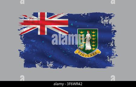 British Virgin Islands flag is depicted with brushstrokes and features design elements with a textured style. Stock Vector