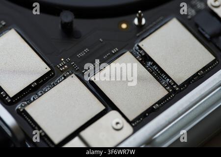 Extreme close up of NAND memory chips inside device Stock Photo