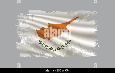 Cyprus flag is depicted with brushstrokes and features design elements with a textured style. Stock Vector