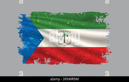 Equatorial Guinea flag is depicted with brushstrokes and features design elements with a textured style. Stock Vector