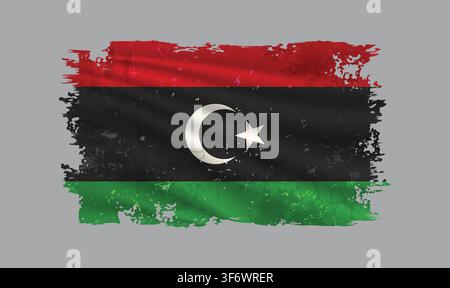 Libya flag is depicted with brushstrokes and features design elements with a textured style. Stock Vector