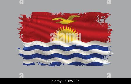 Kiribati flag is depicted with brushstrokes and features design elements with a textured style. Stock Vector