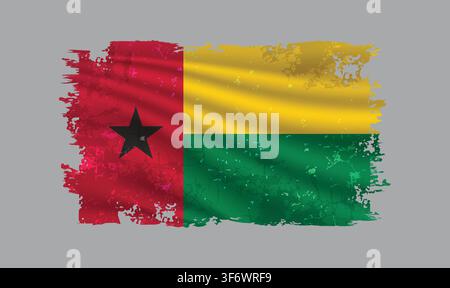 Guinea Bissau flag is depicted with brushstrokes and features design elements with a textured style. Stock Vector