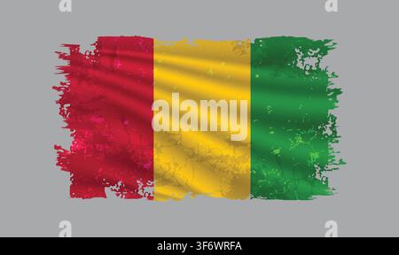 Guinea flag is depicted with brushstrokes and features design elements with a textured style. Stock Vector