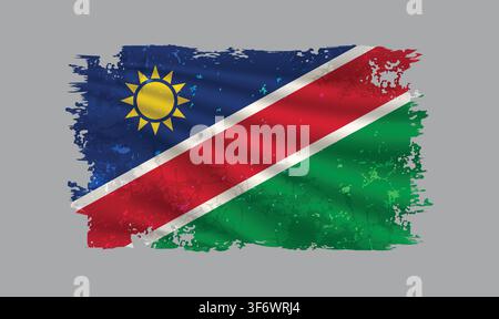 Namibia flag is depicted with brushstrokes and features design elements with a textured style. Stock Vector