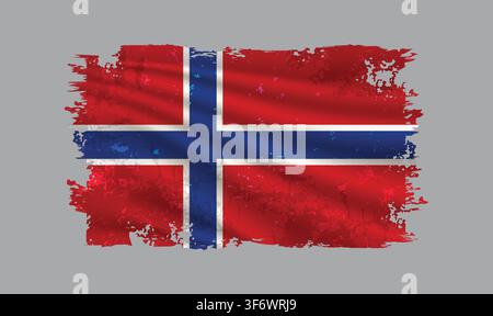 Norway flag is depicted with brushstrokes and features design elements with a textured style. Stock Vector